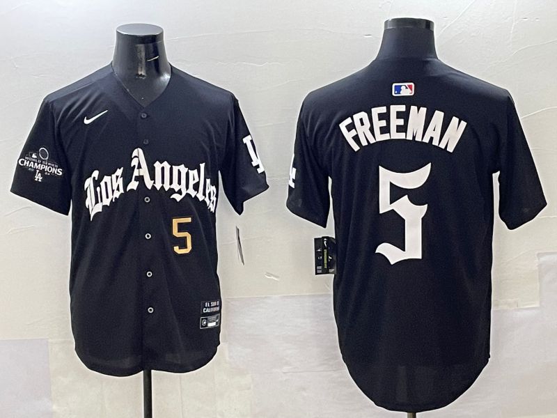Men Los Angeles Dodgers 5 Freeman Black Five generations Joint Name 2025 Nike MLB Jersey style 35